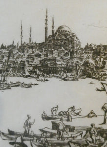 Sir Muirhead Bone (1876 - 1953). Drypoint Etching of CONSTANTINOPLE (1934). Pencil signed