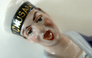 Vintage 1950s GERMAN Dresden Figurine of a Sailor in Uniform Playing a Concertina