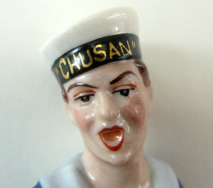 Vintage 1950s GERMAN Dresden Figurine of a Sailor in Uniform Playing a Concertina