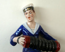 Load image into Gallery viewer, Vintage 1950s GERMAN Dresden Figurine of a Sailor in Uniform Playing a Concertina
