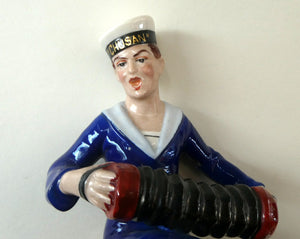 Vintage 1950s GERMAN Dresden Figurine of a Sailor in Uniform Playing a Concertina