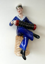 Load image into Gallery viewer, Vintage 1950s GERMAN Dresden Figurine of a Sailor in Uniform Playing a Concertina
