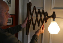 Load image into Gallery viewer, Unusual Vintage TEAK Scissor / Concertina Action Wall Lamp. Mid-Century Danish Design
