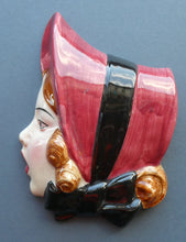 Load image into Gallery viewer, 1930s ART DECO Wall Mask by Cope &amp; Co. Girl with Dark Pink Bonnet and Black Ribbon
