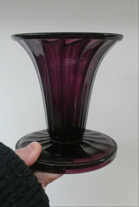 Stylish 1909 James POWELL for Whitefriars Glass Fluted Amethyst Vase. Trumpet Shaped.  5 inches