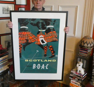 ORIGINAL 1950s Lithographic Scottish TRAVEL POSTER. "Scotland Fly B.O.A.C." FRAMED