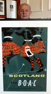 ORIGINAL 1950s Lithographic Scottish TRAVEL POSTER. "Scotland Fly B.O.A.C." FRAMED