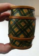 Load image into Gallery viewer,  Antique Victorian Scottish Mauchline Ware TARTANWARE Bank or Money Box in the Shape of a Barrel
