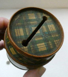  Antique Victorian Scottish Mauchline Ware TARTANWARE Bank or Money Box in the Shape of a Barrel