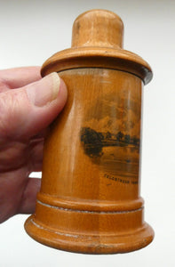 Antique 19th Century MAUCHLINE Ware Glass Tumbler Box. SCOTTISH BORDERS Interest. Coldstream from the Bridge