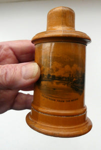 Antique 19th Century MAUCHLINE Ware Glass Tumbler Box. SCOTTISH BORDERS Interest. Coldstream from the Bridge