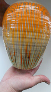 LARGE Shelley Harmony "Dripware" Vase. Orange and Cream Hues with Lots of Streaks: 8 1/2 inches