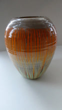 Load image into Gallery viewer, LARGE Shelley Harmony &quot;Dripware&quot; Vase. Orange and Cream Hues with Lots of Streaks: 8 1/2 inches
