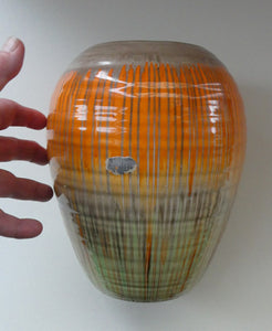 LARGE Shelley Harmony "Dripware" Vase. Orange and Cream Hues with Lots of Streaks: 8 1/2 inches