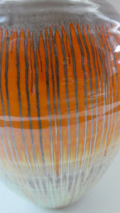 LARGE Shelley Harmony "Dripware" Vase. Orange and Cream Hues with Lots of Streaks: 8 1/2 inches