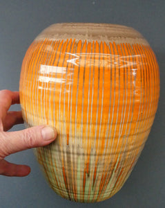 LARGE Shelley Harmony "Dripware" Vase. Orange and Cream Hues with Lots of Streaks: 8 1/2 inches