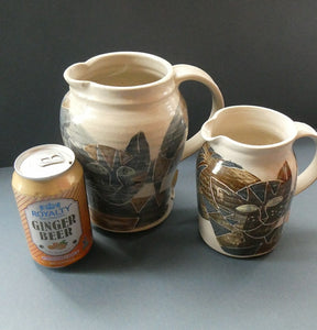 Larger Scottish 1992 STUDIO POTTERY Jug by Irma Demianczuk. Decorated with Cats and Mouse Motifs