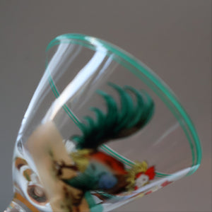 Vintage 1930s Glass Cockerel / Rooster SET OF FIVE Miniature Glasses. Rare Cock Fighting Images 