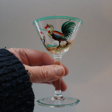 Load image into Gallery viewer, Vintage 1930s Glass Cockerel / Rooster SET OF FIVE Miniature Glasses. Rare Cock Fighting Images 
