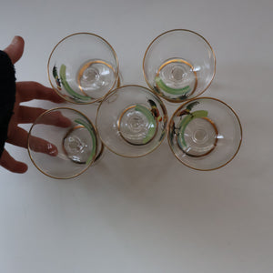 Vintage 1930s Glass Cockerel / Rooster SET OF FIVE Miniature Glasses. Rare Cock Fighting Images 