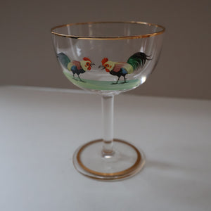 Vintage 1930s Glass Cockerel / Rooster SET OF FIVE Miniature Glasses. Rare Cock Fighting Images 