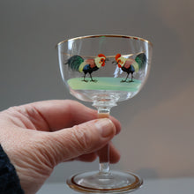 Load image into Gallery viewer, Vintage 1930s Glass Cockerel / Rooster SET OF FIVE Miniature Glasses. Rare Cock Fighting Images 
