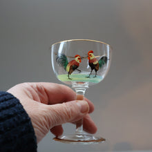 Load image into Gallery viewer, Vintage 1930s Glass Cockerel / Rooster SET OF FIVE Miniature Glasses. Rare Cock Fighting Images 
