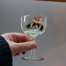 Load image into Gallery viewer, Vintage 1930s Glass Cockerel / Rooster SET OF FIVE Miniature Glasses. Rare Cock Fighting Images 
