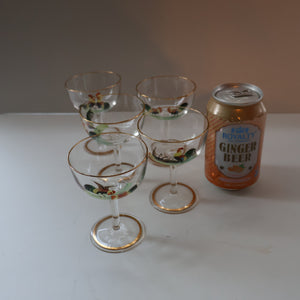 Vintage 1930s Glass Cockerel / Rooster SET OF FIVE Miniature Glasses. Rare Cock Fighting Images 