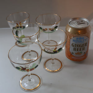 Vintage 1930s Glass Cockerel / Rooster SET OF FIVE Miniature Glasses. Rare Cock Fighting Images 