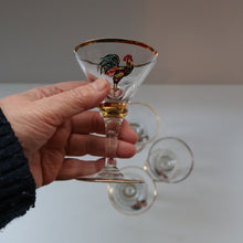 Load image into Gallery viewer, Vintage 1930s Glass Cockerel / Rooster Miniature Liqueur Glasses
