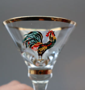 Vintage 1930s Glass Cockerel / Rooster Miniature Liqueur Glasses