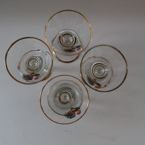 Vintage 1930s Glass Cockerel / Rooster Miniature Liqueur Glasses