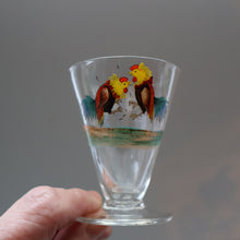 Load image into Gallery viewer, Vintage 1930s Glass Cockerel / Rooster Glass Decanter and 6 Matching Shot Glasses. Rare Cock Fighting Images
