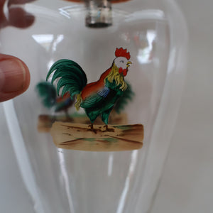 Vintage 1930s Glass Cockerel / Rooster Glass Decanter and 6 Matching Shot Glasses. Rare Cock Fighting Images