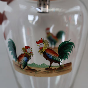 Vintage 1930s Glass Cockerel / Rooster Glass Decanter and 6 Matching Shot Glasses. Rare Cock Fighting Images