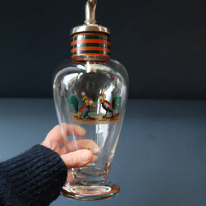 Vintage 1930s Glass Cockerel / Rooster Glass Decanter and 6 Matching Shot Glasses. Rare Cock Fighting Images