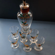 Load image into Gallery viewer, Vintage 1930s Glass Cockerel / Rooster Glass Decanter and 6 Matching Shot Glasses. Rare Cock Fighting Images
