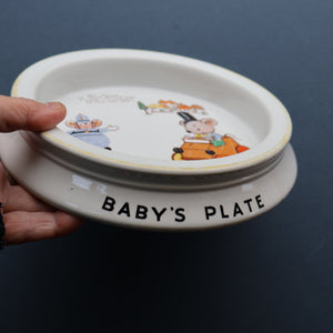 1930s SHELLEY POTTERY Mabel Lucie Attwell Heavy Baby Plate. Motoring Image with Mouse Driving a Car