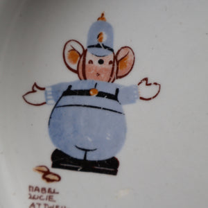 1930s SHELLEY POTTERY Mabel Lucie Attwell Heavy Baby Plate. Motoring Image with Mouse Driving a Car