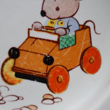 Load image into Gallery viewer, 1930s SHELLEY POTTERY Mabel Lucie Attwell Heavy Baby Plate. Motoring Image with Mouse Driving a Car
