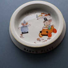 Load image into Gallery viewer, 1930s SHELLEY POTTERY Mabel Lucie Attwell Heavy Baby Plate. Motoring Image with Mouse Driving a Car
