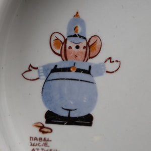 1930s SHELLEY POTTERY Mabel Lucie Attwell Heavy Baby Plate. Motoring Image with Mouse Driving a Car