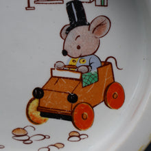 Load image into Gallery viewer, 1930s SHELLEY POTTERY Mabel Lucie Attwell Heavy Baby Plate. Motoring Image with Mouse Driving a Car
