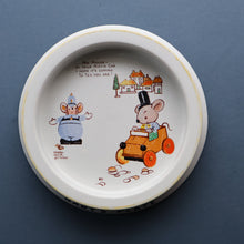 Load image into Gallery viewer, 1930s SHELLEY POTTERY Mabel Lucie Attwell Heavy Baby Plate. Motoring Image with Mouse Driving a Car
