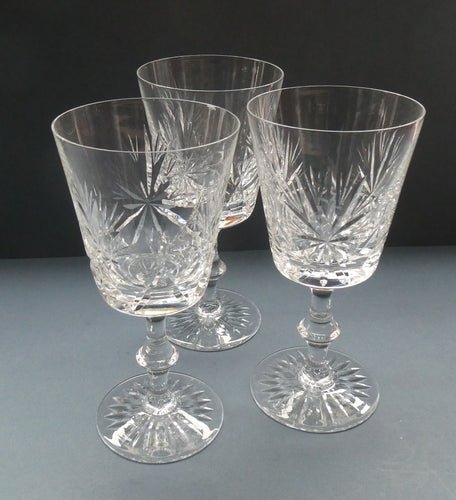 THREE Vintage Edinburgh Crystal LARGE Red Wine Glasses or Water Goblets.  STAR OF EDINBURGH Pattern. 7 inches