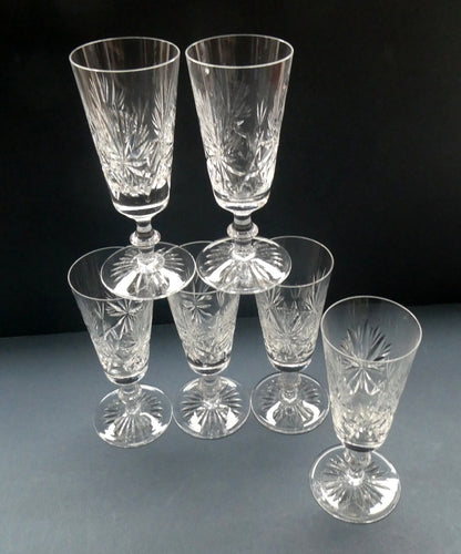 Edinburgh Crystal CHAMPAGNE FLUTES. STAR OF EDINBURGH Pattern. Set of Six: 6 1/4 inches