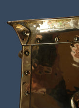 Load image into Gallery viewer, Fabulous Large Brass ART NOUVEAU Lidded Coal or Log Bucket with Whiplash Repousee Decoration; c 1910s
