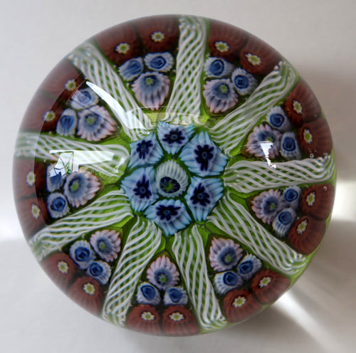 Vintage Scottish Paperweight 1950s VASART GLASS. Lime Green Ground with Nine Spokes and Millefiori Canes