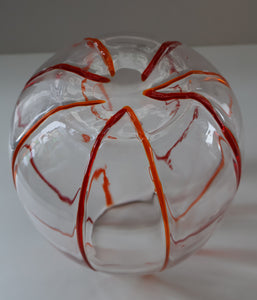 Rare 1930s Art Nouveau Art Glass Vase with Applied Red Trails (Attributed to Pallme Konig & Hagel, Austria)